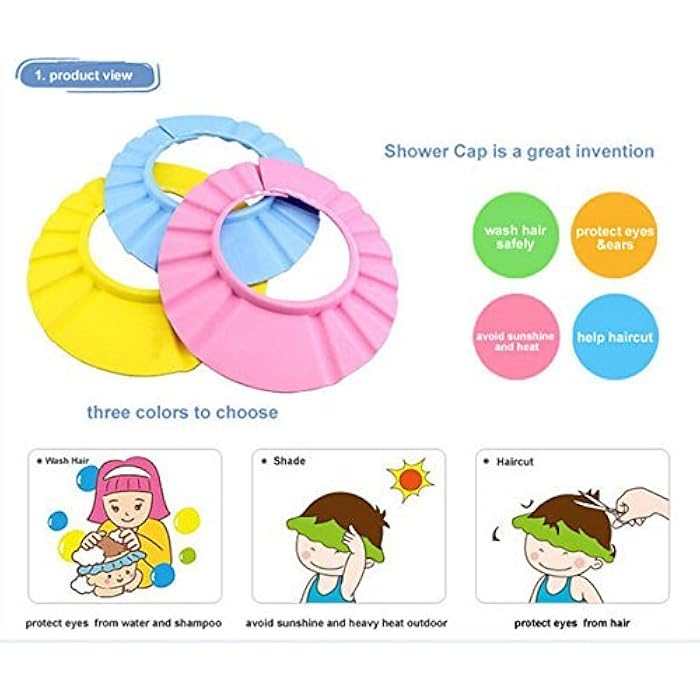 Baby Shower Cap, Adjustable Waterproof Bath Cap Visor Hat Shower Bathing Protection Soft Cap for Children Baby Kids Set of 3(Pink, Blue, Yellow) - Image 3